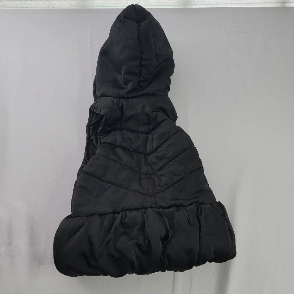 Juicy Couture Black W Gold Hardware‎ Hooded Puffer Vest Girls Size 3T fuax fur